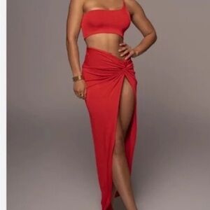 JLUXLABEL Red Skirt Set